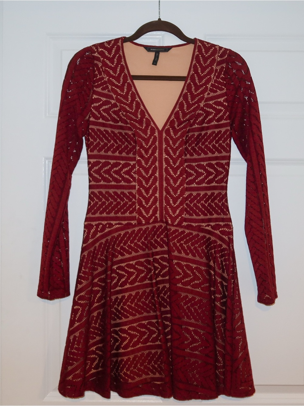 BCBGMAXAZRIA Burgundy Pointelle Knit Fit & Flare Dress XS